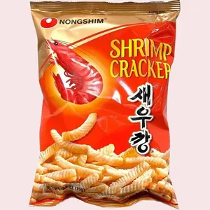 NONGSHIM Shrimp Crackers - 2.6oz Corn-Based Crispy Crunchy Flavorful Snack Pack, Non-Fried Korean Crisps, Contains Wheat, Shrimp Powder, Salt, Garlic, Onion Flavor, Dried Onion Accent