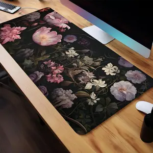 Floral Pattern Design Gaming Mouse Pad, 1 Count Office Desk Pad, Non-slip Rubber Base Stitched Edge Desk Pad for Desk Laptop Desktop, Desk Accessories
