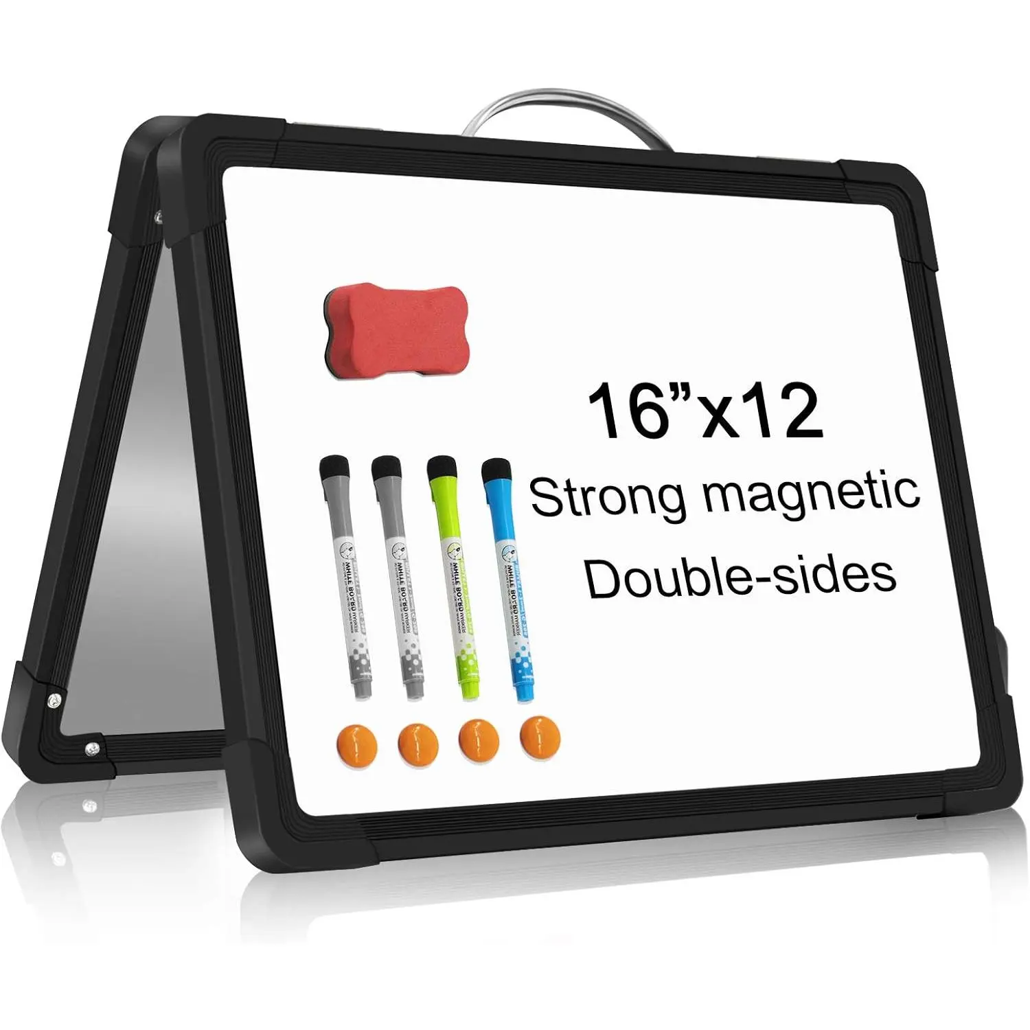 Small Dry Erase White Board - 16"x 12" Double Sided Mini Foldable  Desktop whiteboard for Drawing, Teacher Instruction and Meeting Discuss