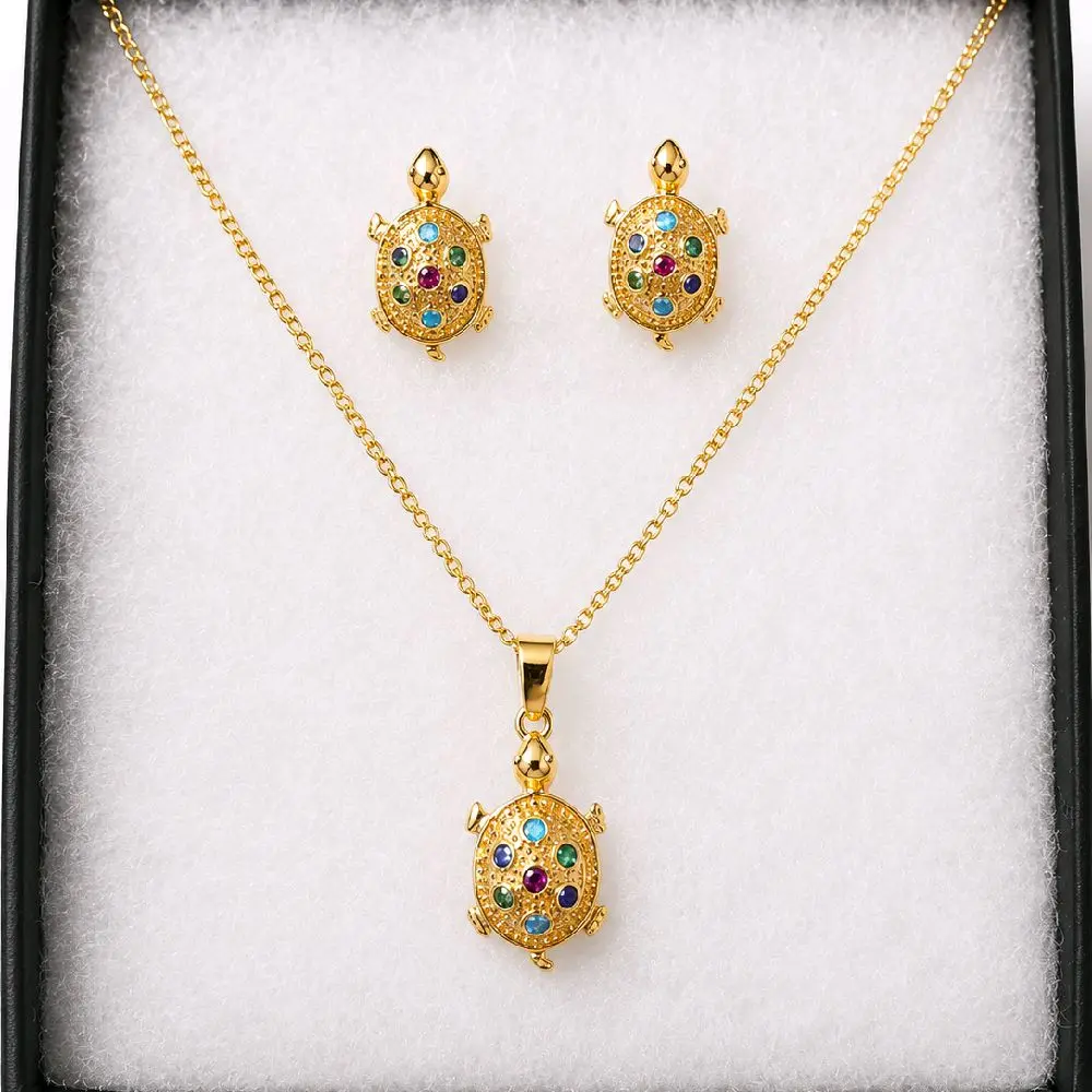 Elegant turtle rainbow cz set