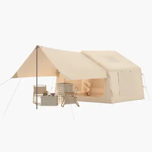 6 Person Inflatable Family Tent – Easy Setup 4 Season, Zippered Awning, PVC Roof Window, Chimney Outlet, Waterproof Oxford Fabric, Carry Bag & Pump Included