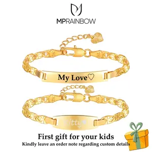 MP Personalized Gold Bracelets for Kids ,Custom Engraved Name Date ,Non Tarnish Hypoallergenic Adjustable Hand Chain ,Stainless Steel Jewelry Daily Accessories, Birthday Gift for son daughter