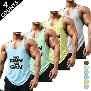 4-Pack Men’s Motivational Fitness Tank Tops — Summer Essential Quick-Dry Tanks with High Stretch, Text Print, Comfortable Fit — Ideal for Gym Workouts, Strength Training, Running, and Physical Conditioning