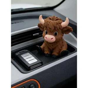 Creative 3D Printed Scottish Highland Cow Statue Ornament High-End Niche Desktop Decoration Car Dashboard Ornament Collectible Gift