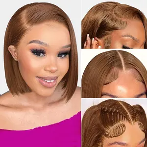 Matchu Chocolate Brown Bob Wig Human Hair 13x4 Bob Lace Front Wigs Human Hair Wigs For Women 180% Density Colored Frontal Bob Wigs Glueless Bob Wigs
