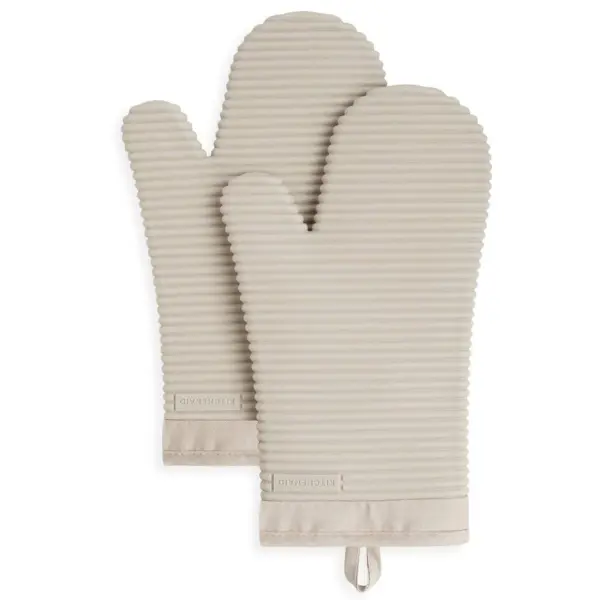Ribbed Soft Silicone Oven Mitt Set, 7"x13", Milkshake 2 Count