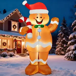 Joyfy Gingerbread Inflatable Yard Decoration, 5ft LED Lighted Self-Inflatable Gingerbread Man With Candy Canes Perfect For Xmas Party Indoor Outdoor Yard Lawn Garden Decoration