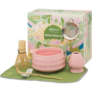 Matcha whisk Set, 7 Pcs Matcha Making Kit with Whisk, Ceramic Bowl, Sifter, Scoop, Holder, Stand, and Tea Towel for Ultimate Matcha Experience(Pink)