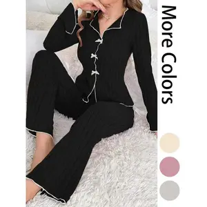 Women's Fleece Comfortable Casual Set, Clothes, Bow Ruffle Design, Perfect for Fall & Winter Season Wear