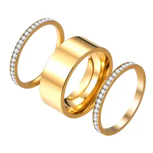 14K Gold Stackable Rings Stainless Steel Jewelry Set Cubic Zirconia Bands Non Tarnish Rings for Women