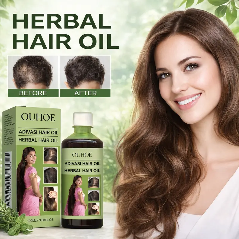 OUHOE Herbal Hair Oil: Gentle in nature, it nourishes the scalp; strengthens and cleanses the hair while protecting the scalp from dandruff and enhancing hair thickness.