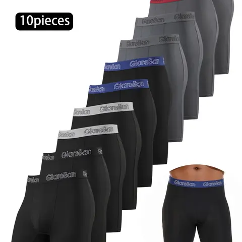 【Biack Friday】10-Pack Men's Long-Leg Sports Boxer Briefs, Quick-Dry Workout Gym Underwear, High-Quality Soft Comfortable Boxer Shorts for Men, Sporty Underwear