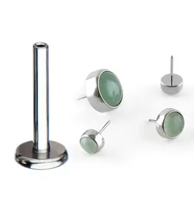 18G Titanium Threadless Labret + Aventurine Stone Top