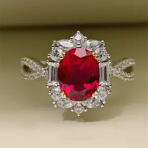 New high-end 3-carat artificial ruby ring for women, finely crafted and minimalist, featuring a rich pigeon-blood red gemstone ring.