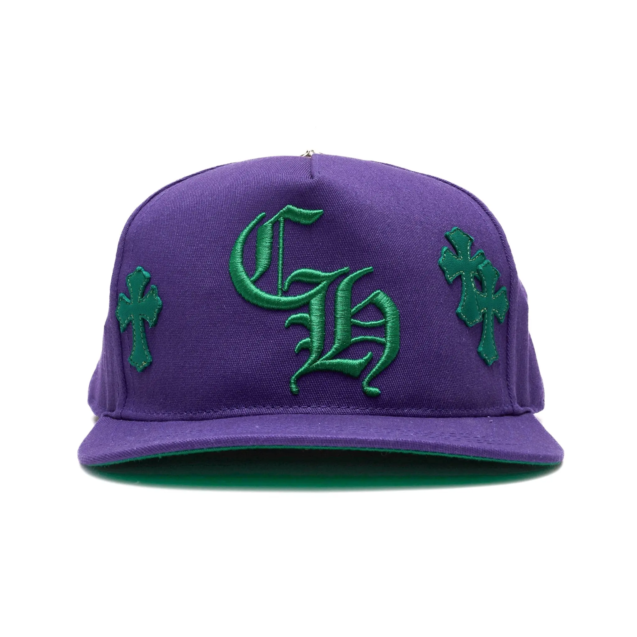 クロムハーツ クロスパッチ キャップ パープル グリーン CHロゴ Chrome Hearts Unisex Size Leather Baseball Hat - Embroidered CH