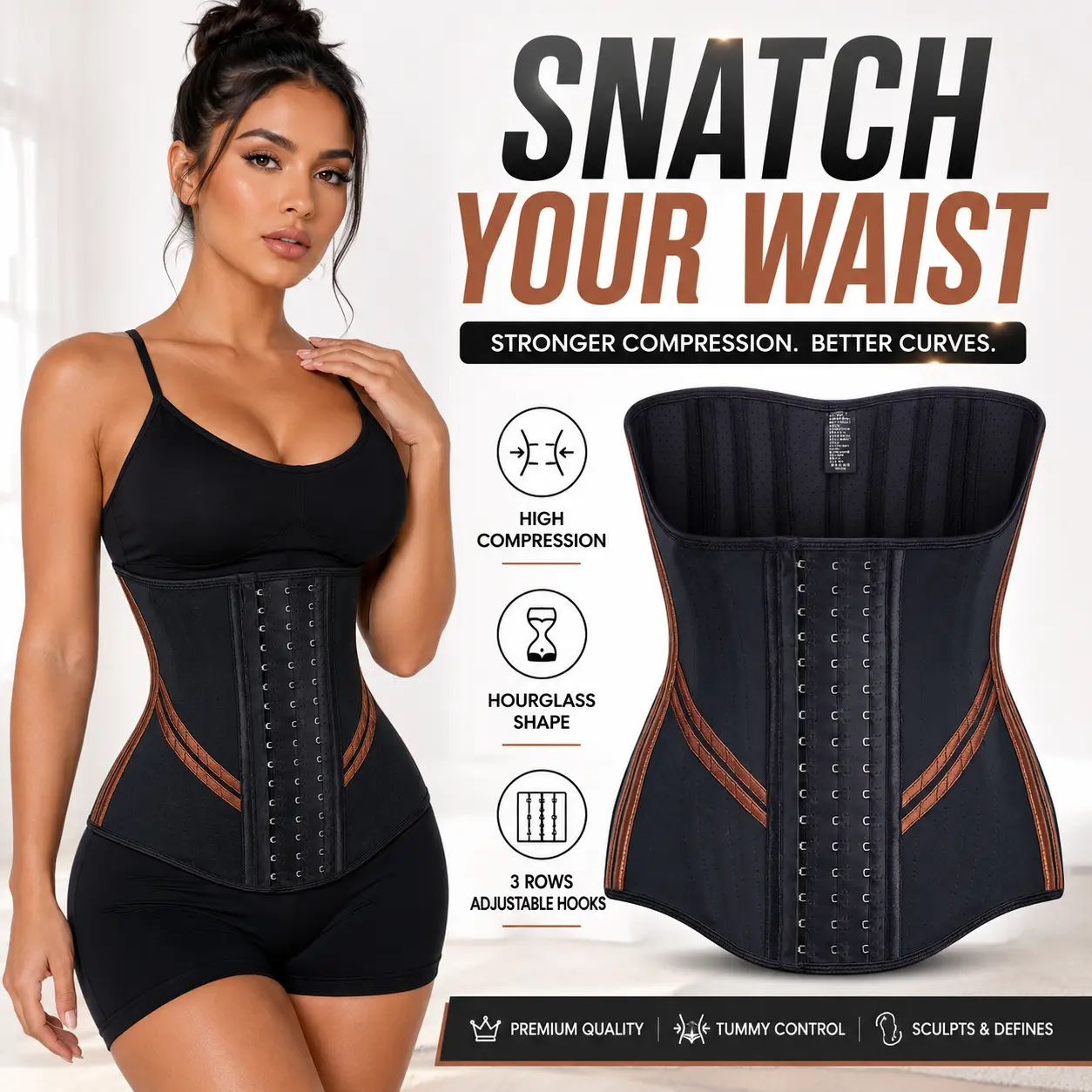 Women's Compression Shapewear Waist Cincher - 3 Rows of Adjustable Buttons, Strong Lower Back Support, Breathable Workout Waist Belt