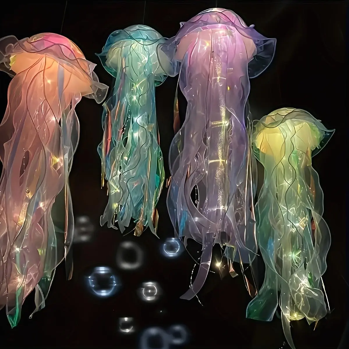 Two Vibrant LED Chandeliers Designed Like Jellyfish, Perfect for Decorating Courtyards, Gardens, And Trees with Lights That Change Colors, Christmas, Halloween, Gender Reveal, Mood Lighting - Available In Multiple Colors Or Random Color