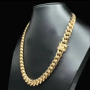 Luxury 14k de oro sólido Cadena cubana