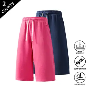 2-Pack Men’s Loose-Fit Knee-Length Sweat Shorts, Elastic Drawstring Waistband, Breathable & Ultra-Soft, Casual Shorts for Everyday & Outdoor Activities