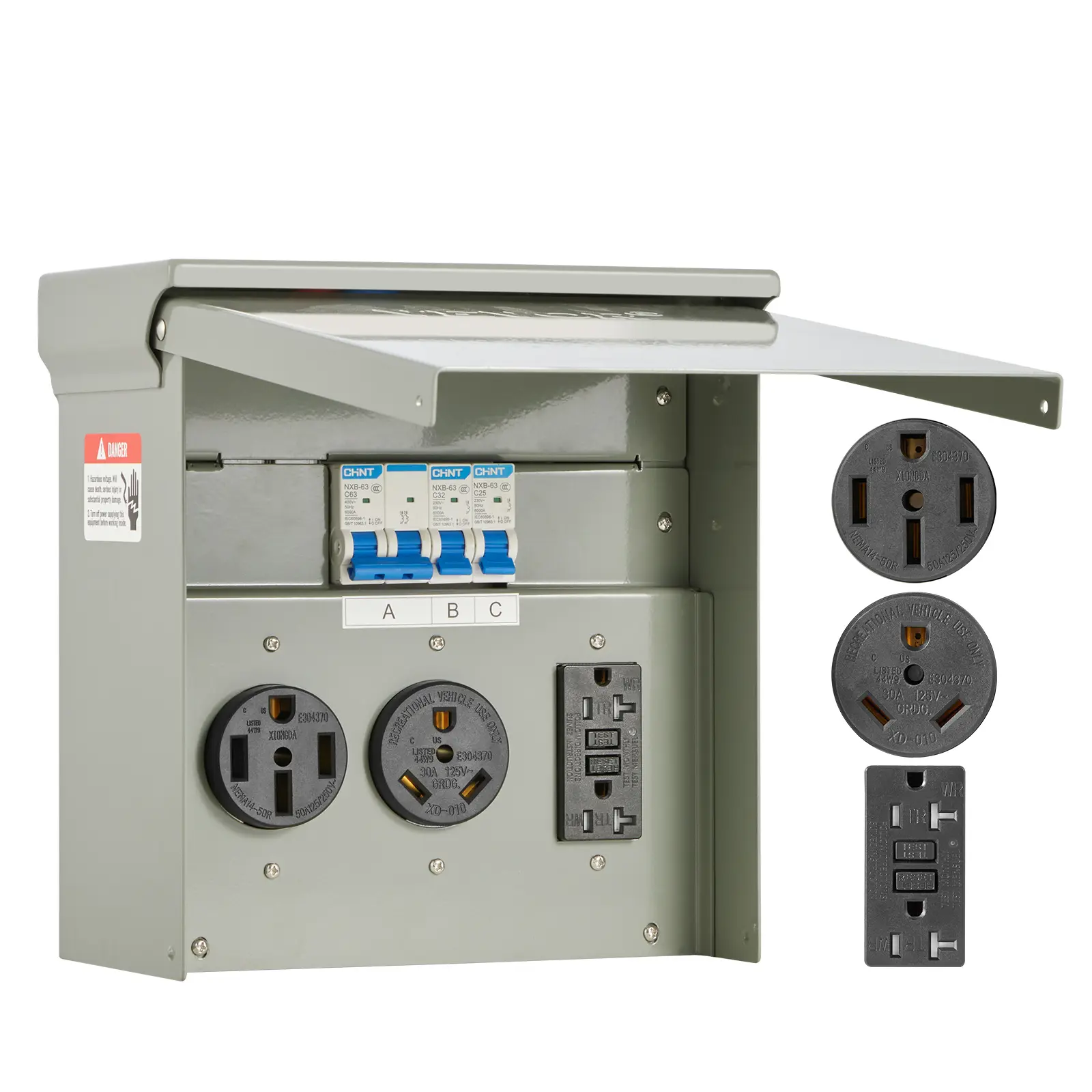 【summerfinds】VEVOR Temporary Power Outlet Panel, Various Specifications, RV EV Electrical Outlet Panel, with NEMA 50 Amp NEMA 30 Amp GFCI 20 Amp Receptacle Installed, Pre-Wired IP54 Weatherproof Box, for RV Camper Motorhome
