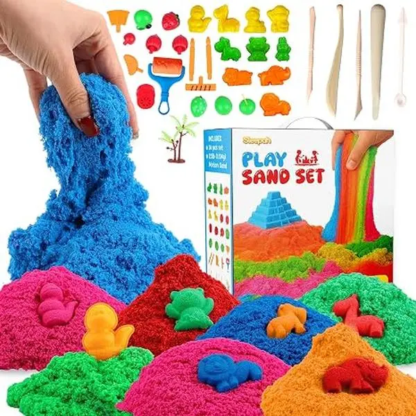 Play Sand (36p Set 5 Colors) Craft Kit Sensory Sand Set for Boys & Girls Age 3 4 5 6 7 8 No Mess Never Dries Out Toy Perfect for Shaping Squeezing Scooping Large Arts & Crafts Set Birthday Gift