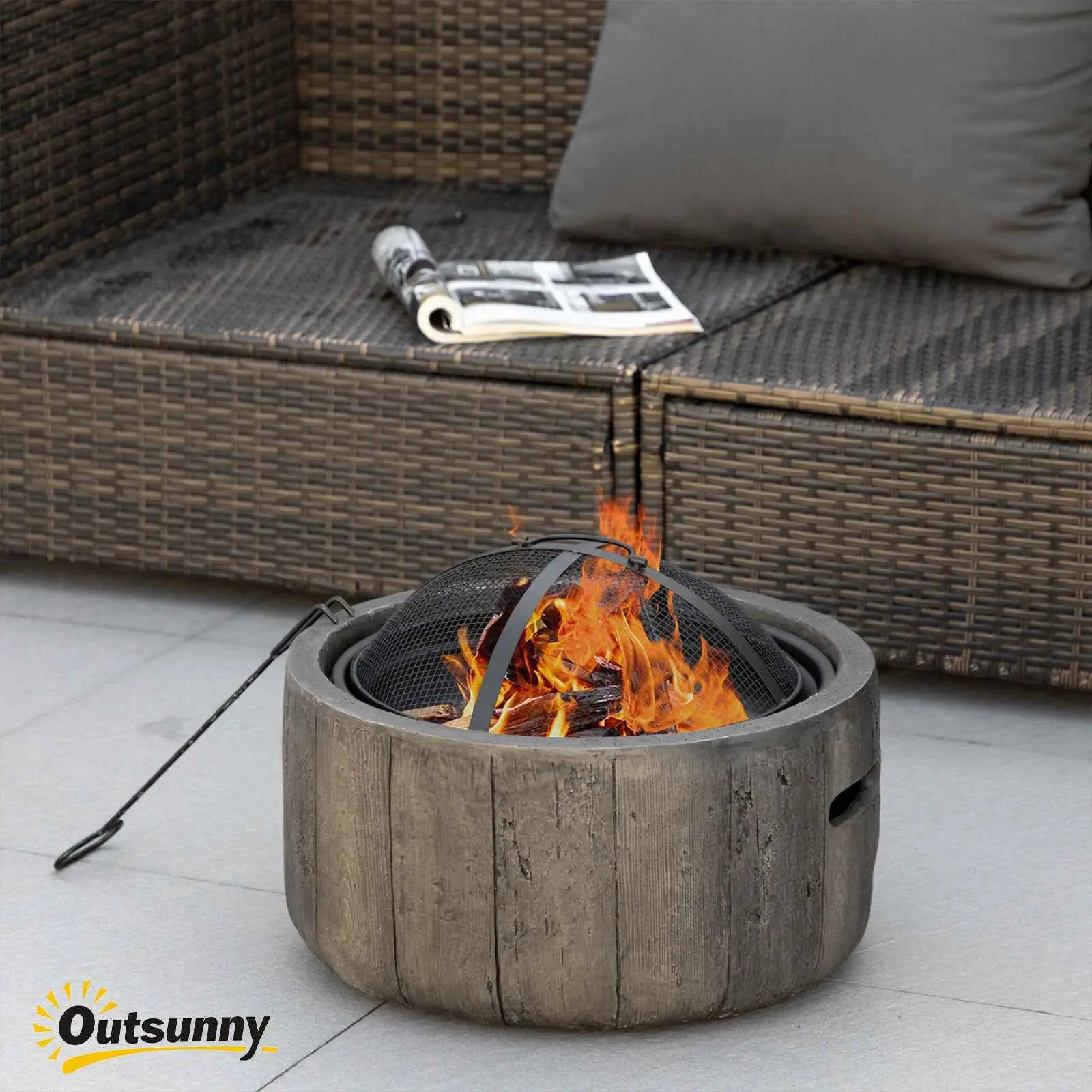 Wood Burning Fire Pit - 18 in Metal Outdoor Fireplace with Metal Frame, Spark Cover, Pre-Assembled Heat Source