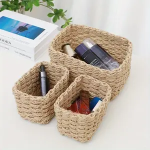 3pcs/set Woven Storage Baskets for Organizing Container for Shelves, Small Woven Basket, Home Organizer, Home Organization and Storage Supplies for Kitchen Bathroom Bedroom Living Room Dorm Office Desk, Chinese New Year Lunar New Year Decor for Gift