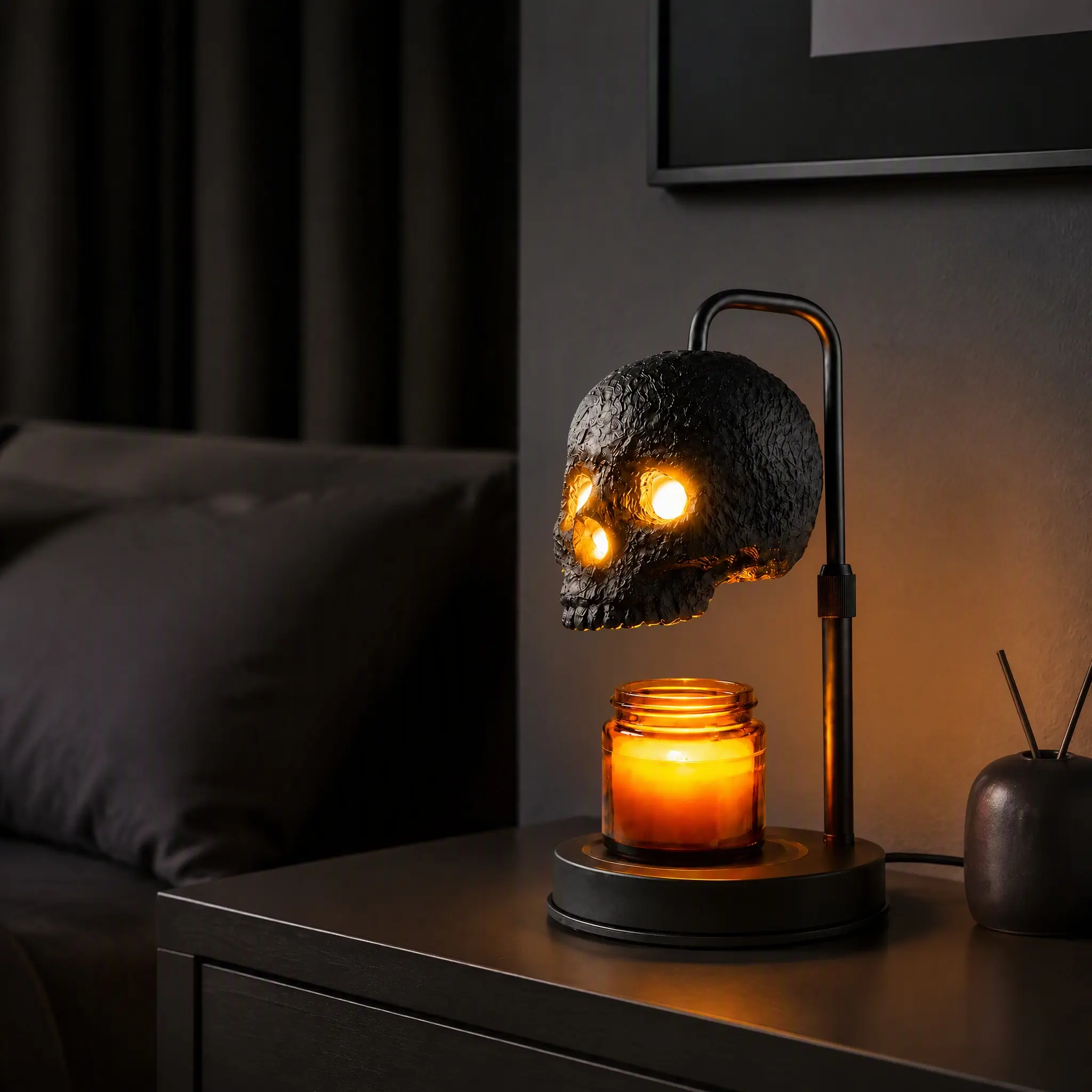 Skull Candle Warmer Lamp with Timer and Dimmer, Candles NOT Included, Comes With 2 Light Bulbs, Adjustable Height, Built-In Timer & Dimmer, Spooky Gothic Halloween Witchy Home Decor & Gift