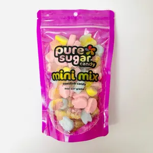 Swedish Candy Minis Sweet and Sour Half Pound Mix - raspberry/vanilla ovals, raspberry skulls, blueberry skulls, mini banana/caramel ovals, and assorted fruity sour skulls