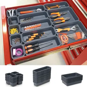 42 Pack Tool Box Organizer Tool Tray Dividers, Rolling Tool Chest Cart Cabinet Workbench Desk Drawer Organization and Storage for Hardware, Parts, Screws, Nuts, Small Tools Organization(Dark Grey)