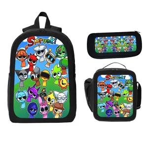 3PCS Sprunki Backpack Set with Lunch Bag and pencil case and Large Capacity Backpack suit for student,middle school sprunki backpack back  bag