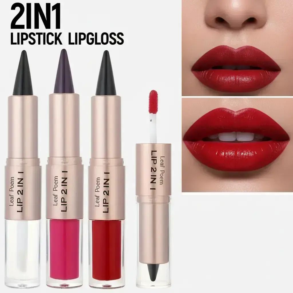 Dual-Ended Lipstick & Lip Gloss Set, Makeup, Lip Products, Matte Lip Liner Outline Lipstick & Mirror Finish Glossy Lip Gloss, Perfect Gift Idea, Long-Lasting Shine Effect Beeswax Cosmetic, Lip Gloss Balm