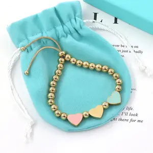 Minimalist Heart Beaded Bracelet for Women, Dainty Pastel Heart Charm Ball Chain Bracelet, Elegant Adjustable Statement Bracelet, Trendy Aesthetic Daily Wear Jewelry, Timeless Anniversary Gift for Her