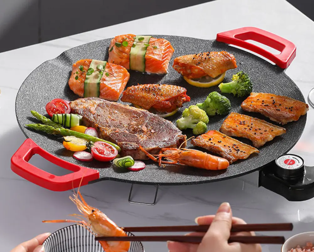 Indoor Electric Nonstick Coating Griddle Korean Barbecue Grill - Fast-Heating, Portable Tabletop Appliance for Household Family Gatherings