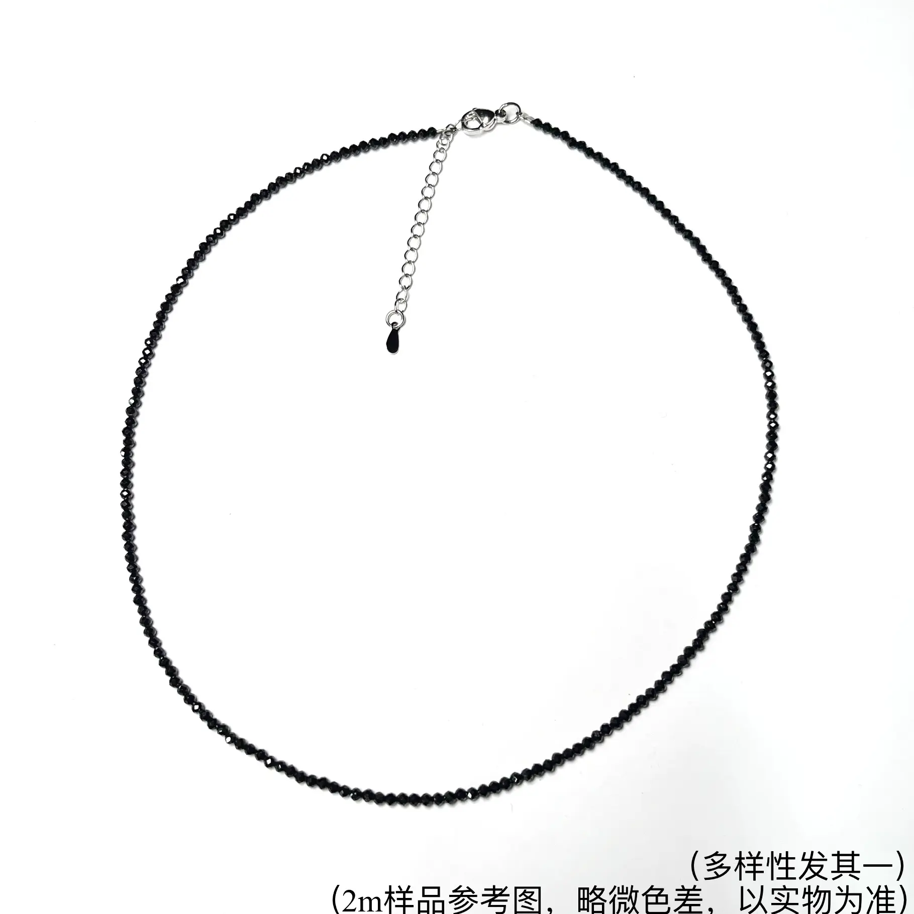 Unisex Natural Black Spinel Faceted Bead Choker Necklace - 2mm Small Polished Beads, for Daily Wear Natural Crystal Jewelry