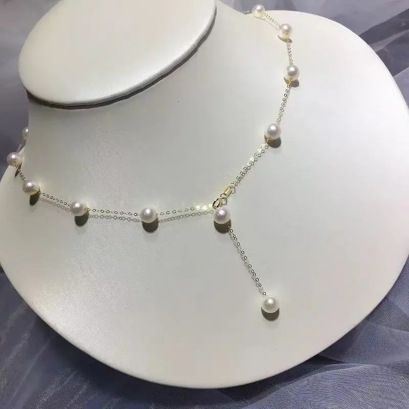 Pure silver natural freshwater 5-6mm pearls star-shaped necklace