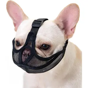 Short Snout Dog Muzzle with Soft Mesh, Breathable Won’t Cover Forehead Bulldog Muzzle, Anti Biting Chewing Barking for Small Medium Large Dogs(S,Black) Adjustable Breathable Dog Muzzle