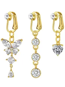 Women's Elegant Rhinestone Decor Fake Belly Rings, Exquisite Trendy Belly Button Piercing Jewelry with Butterfly & Heart Design, Fashionable Body Jewelry Body Piercings for Women & Girls