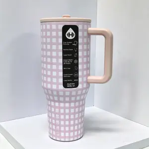 HydroJug 40oz Pink Checkered Insulated Travel Drinkware Tumbler - Portable Vacuum Flask for Girls, Stylish Hydration Choice outdoorfun