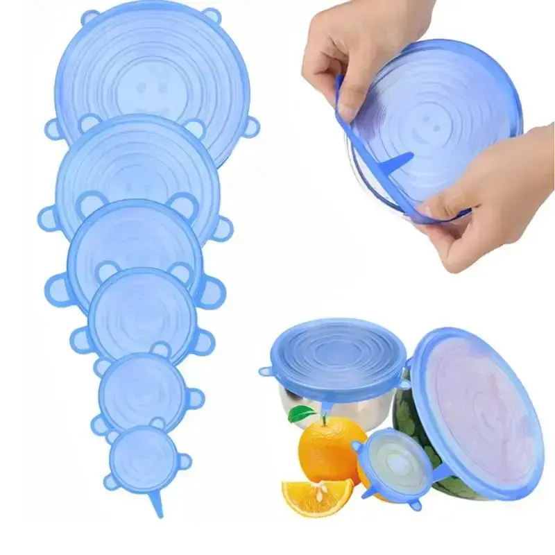 6pcs Stretch Leak Proof Lids for, Reusable Stretchable Silicone Bowl Lid, Round Bowl Cover, Food Cover, Kitchen Gadgets, Meal Prep Containers Lid Universal Reusable Silicone Lids for Various Container Sizes