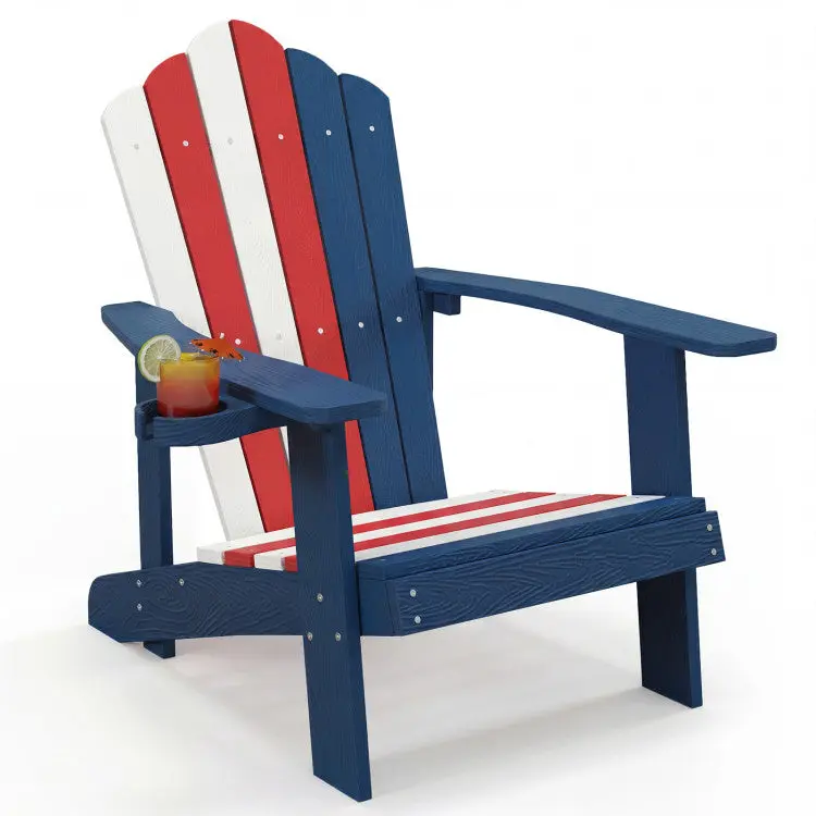 HIPS Plastic Classic Waterproof Adirondack Chair - Single-Person Outdoor Garden Chair, Wood Grain, Ergonomic Design, Stable Stainless Steel Structure, Wide Arms, Scalloped Back, Built-In 3.5" Diam Cup Holder, Assembly Required (Pack of 1)