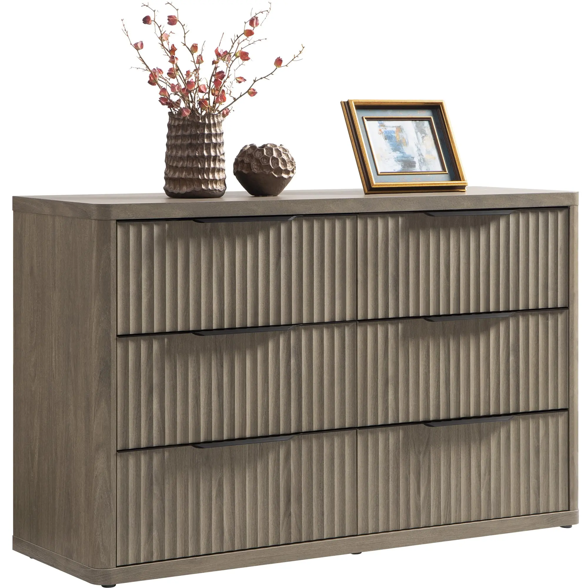 SICOTAS Dresser for Bedroom 6 Drawer Dressers & Chests of Drawers for Closet Long Large Modern TV Stand Set for Clothes Storage Fluted Wide Clothes Closet for Hallway Entryway,dorm essentials,home decor