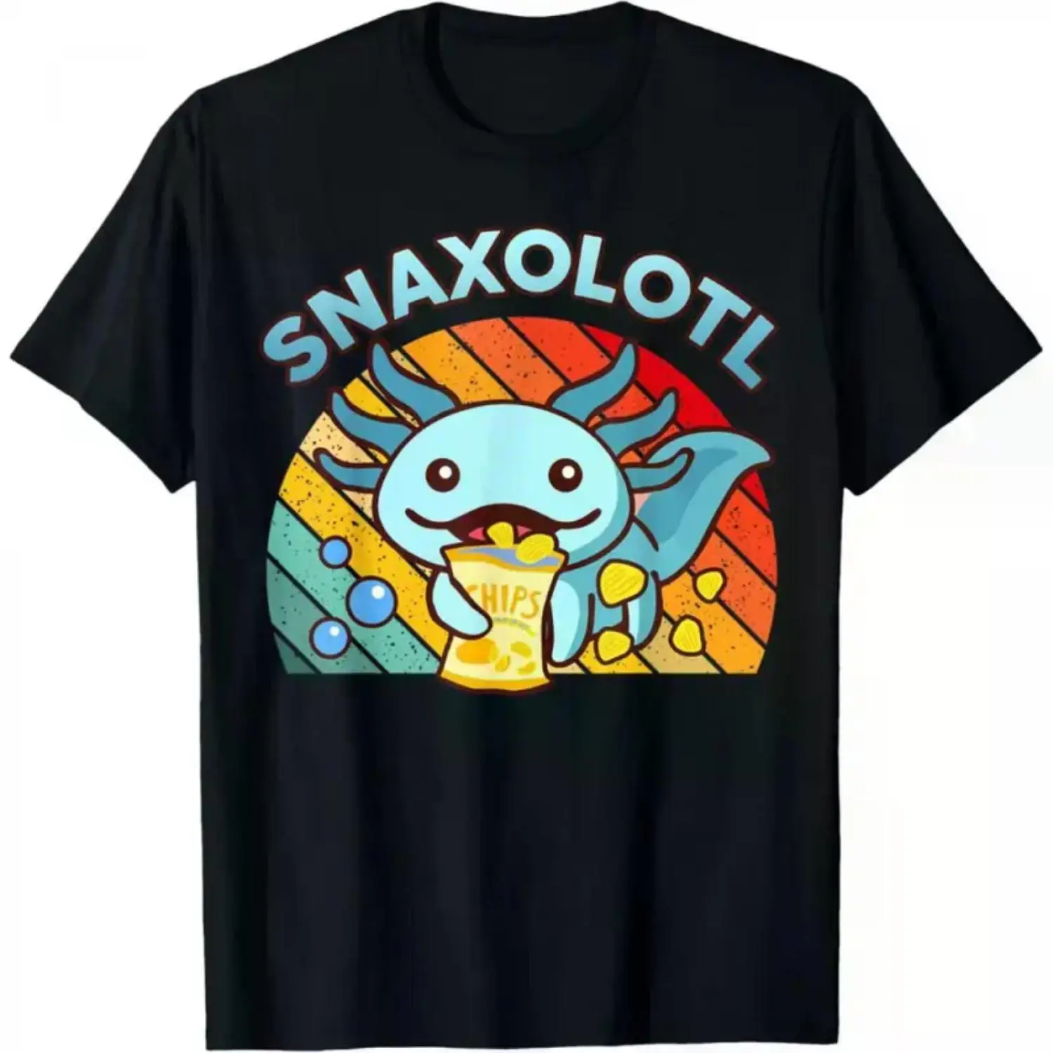 Women's Short-Sleeve Casual Crew Neck Axolotl Snack Time T-Shirt - Digital Print Popcorn & Candy, Soft Cotton Breathable Moisture-Wicking Fabric, Full Range of Sizes, Hand Wash Only Womenswear Top, Regular, Short Sleeves