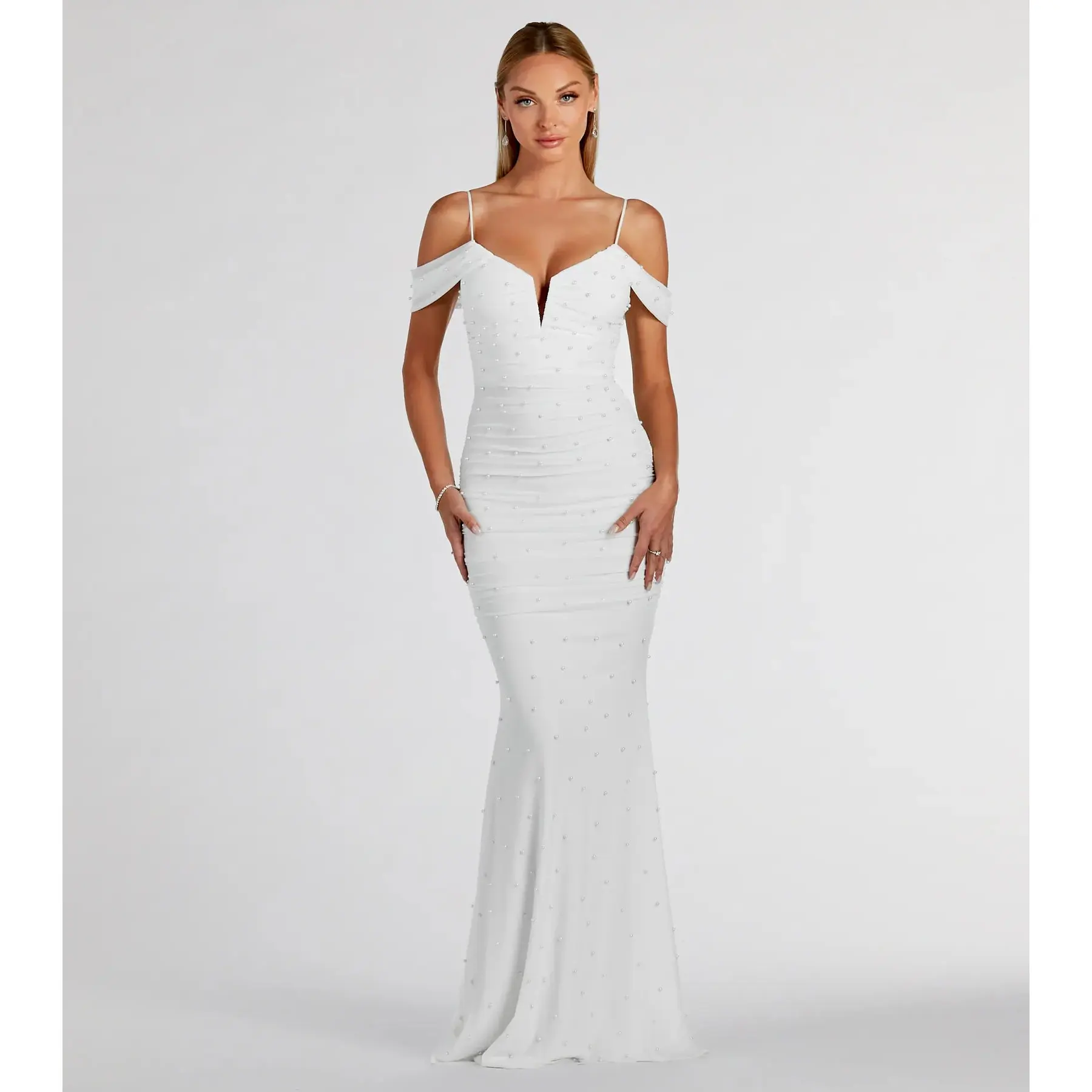 Charlene Formal Faux Pearl Mesh Mermaid Dress