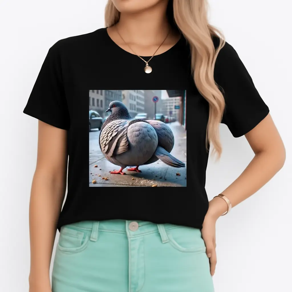 Women's 100% Cotton Everyday Solid Funny Brainrot Pigeon Meme Graphic T-Shirt - Short-Sleeve Round Neck Casual Top, Soft Lightweight Breathable Regular Fit Urban Humorous Minimalist Vintage Streetwear (Hand Wash/Dry Clean)