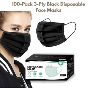 100PCS Black Disposable Face Masks 3-Ply – Breathable Protective Filter Masks for Daily Use, Safety Masks for Home, Office, Travel
