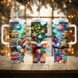 1pc Christmas water bottle, cartoon gingerbread man, portable insulated stainless steel straw cup with handle, car mug, outdoor mug, travel mug, cup - Christmas and Valentine's Day gift, back-to-school (straw inside the cup).