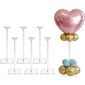 6 Pack Clear Acrylic Balloon Stand Kit 15.75 Inch Reusable Balloon Sticks Holder With Base Perfect for Tabletop Centerpiece Party Event Decorations