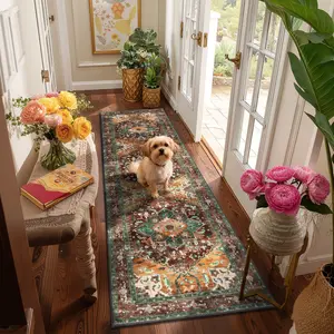 【TikTokShopBlackFriday】LOKHOM Washable Runner Rug, Non-Slip Area Rug with Rubber Backing, Stain Resistant&Low Pile Carpet for Hallway Bedroom Kitchen Laundry Entrance Floor Mat
