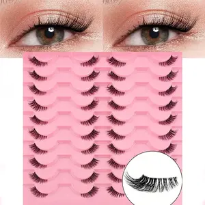20 Pairs Half Lashes Natural Look, Clear Band Wispy Cat Eye, Short Accent Lashes, Reusable Eyelashes, 3/4 Lashes Pack, Eyelash Extension, High Quality Eyelashes
